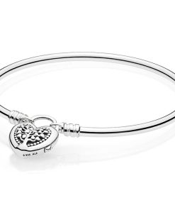 Silver bangle and tree of love heart padlock clasp