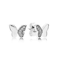 Butterfly silver stud earrings with clear cubic zirconia