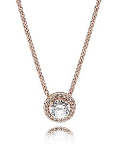 Rose necklace with clear cubic zirconia