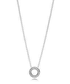 logo reversible silver collier with clear cubic zirconia