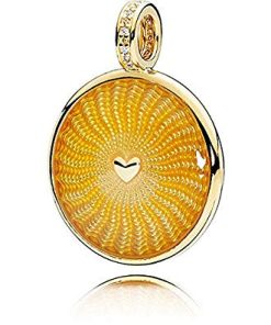 Sun 14k Gold Plated  pendant with shaded transparent yellow enamel. clear and yellow cubic zirconia