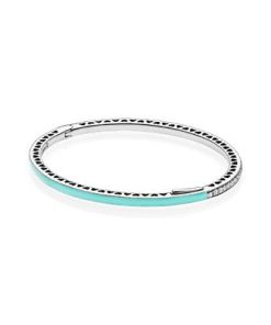 Silver bangle with mint enamel and clear cubic zirconia