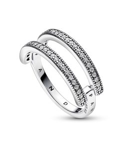 Signature Logo & Pavé Double Band Ring