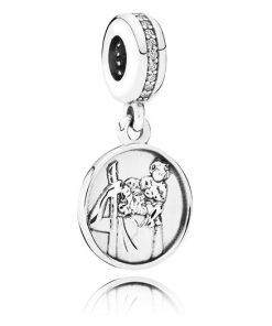 Saint Christopher silver dangle with cubic zirconia