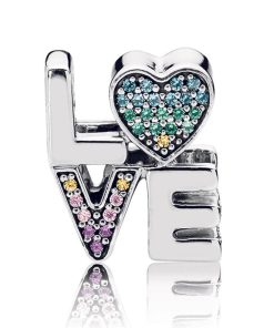 Love silver charm with mixed colours of crystals and cubic zirconia
