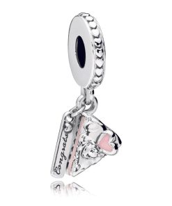 Cake slice silver dangle with pink. purple and silver enamel