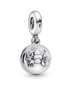 Christmas motif silver dangle with white enamel and clear cubic zirconia