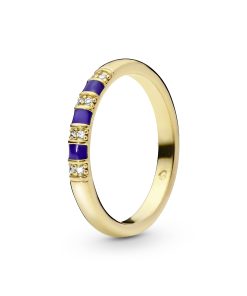 14k Gold Plated  ring with clear cubic zirconia and blue enamel