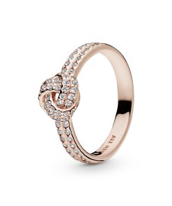 Rose love knot ring with clear cubic zirconia