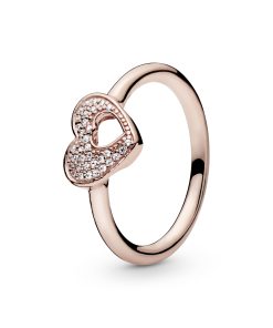 Rose heart ring with clear cubic zirconia