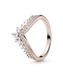 Tiara wishbone 14k Rose Gold-plated ring with clear cubic zirconia