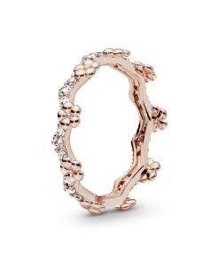 Flower 14k Rose Gold-plated ring with clear cubic zirconia