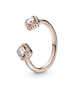Rose open ring with clear cubic zirconia