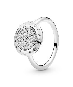 logo silver ring with cubic zirconia