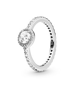 Round silver ring with clear cubic zirconia