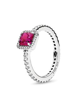 Silver ring with synthetic ruby and clear cubic zirconia