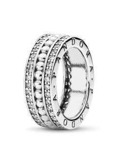 logo silver ring with clear cubic zirconia