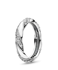 Ribbon silver ring with clear cubic zirconia