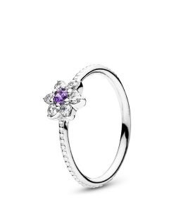 Forget me not silver ring with purple and clear cubic zirconia