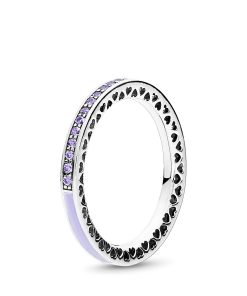 Silver ring with purple cubic zirconia and lavender enamel
