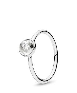April birthstone silver ring with rock crystal. 6 mm