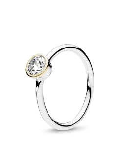 Silver ring with 14k and clear cubic zirconia