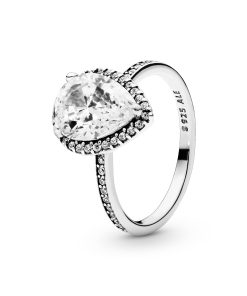 Silver ring with clear cubic zirconia