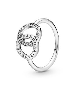 logo silver ring with clear cubic zirconia