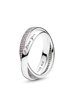 Silver ring with pink cubic zirconia