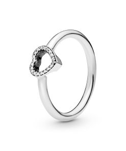 Heart silver ring with clear cubic zirconia