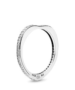 Heart silver ring with clear cubic zirconia