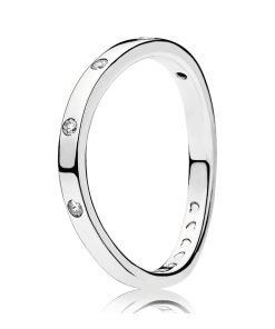 Curved silver ring with clear cubic zirconia
