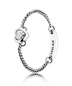 Silver chain ring with clear cubic zirconia