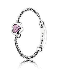 Silver chain ring with pink cubic zirconia