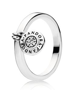 logo padlock silver ring with clear cubic zirconia