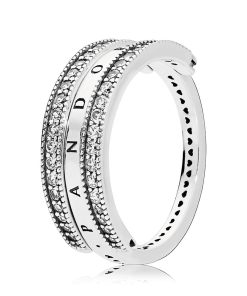 logo reversible silver ring with clear cubic zirconia