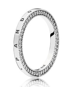 logo silver ring with clear cubic zirconia