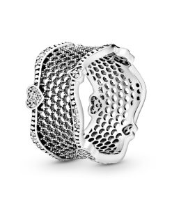 Lace silver ring with clear cubic zirconia