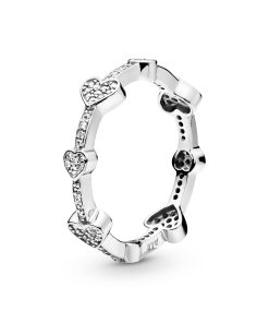 Hearts silver ring with clear cubic zirconia