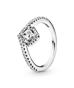 Wishbone sterling silver ring with clear cubic zirconia