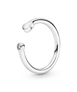 Heart sterling silver open ring with clear cubic zirconia