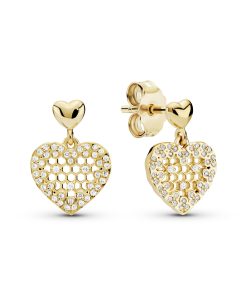 Heart 14k Gold Plated  earrings with clear cubic zirconia