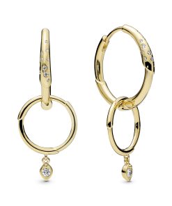 Flower stem 14k Gold Plated  hoop earrings with clear cubic zirconia