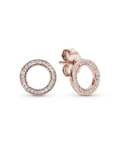 Rose stud earrings with clear cubic zirconia
