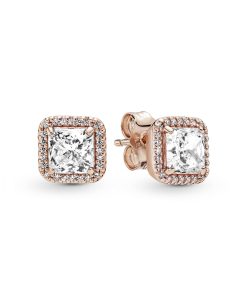 Rose stud earrings with clear cubic zirconia