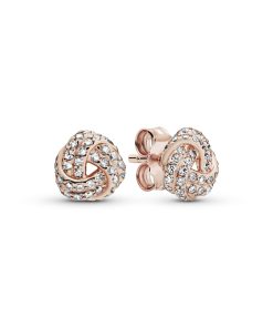 Rose love knot stud earrings with clear cubic zirconia
