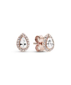 Rose stud earrings with clear cubic zirconia