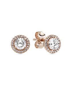 Rose stud earrings with clear cubic zirconia