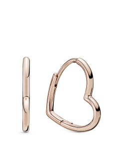 Small asymmetric heart 14k Rose Gold-plated hoop earrings