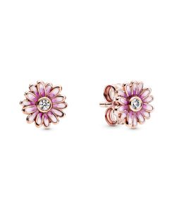 Pink Daisy Flower Stud Earrings